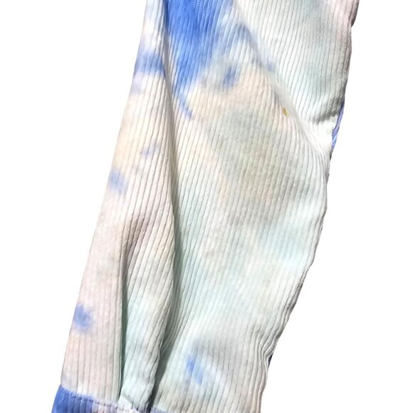 Tie-Dye Blue & White Corduroy Button-Up Crop Jacket With Frayed Hem Medium By - Picture 5 of 9